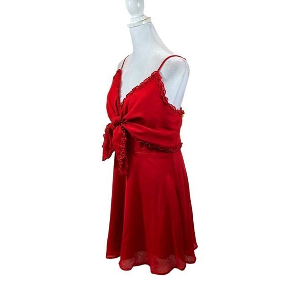 The Impeccable Pig Brand Red Tie Front Baby Doll Dress Size Large - Picture 1 of 13